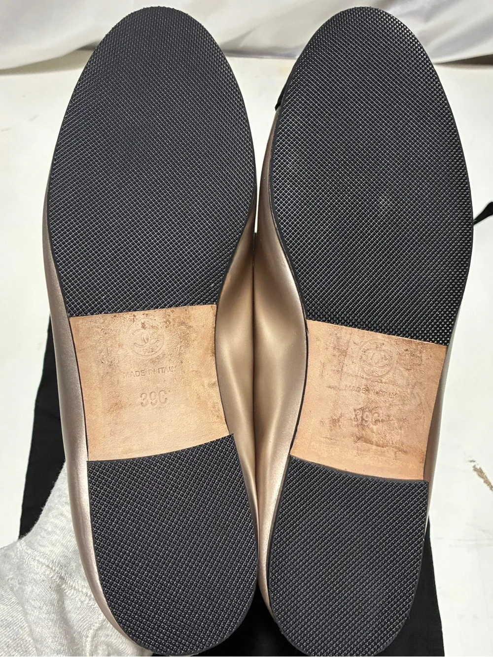 Chanel Two-Tone Ballet Flats in champagne gold and Black